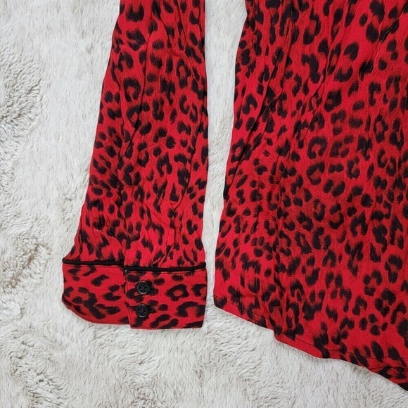 Sanctuary Red Cheetah Leopard Print Button Up Blouse Long Sleeve Size L - Picture 6 of 11